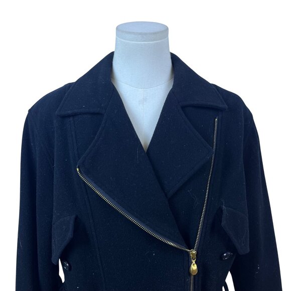 Classiques For Nordstrom Womens Black Wool Nylon Moto Jacket Belted Size M - Picture 4 of 7